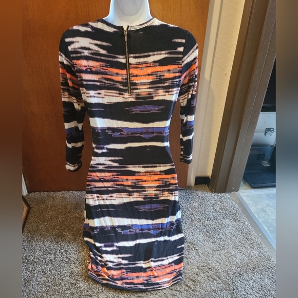 Bebe gorgeous tiger tye dye lace front zip back dress szM - Picture 4 of 6